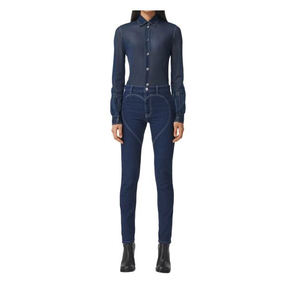 Burberry Embroidered Heart Motif Denim Skinny Jeans Size 26